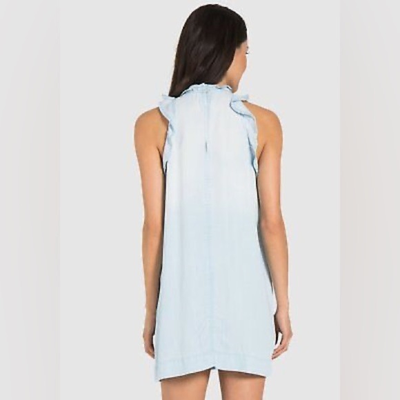 CLOTH & STONE CHAMBRAY MINI DRESS RUFFLE HALTER NECK BLUE SIZE SMALL - Picture 2 of 16